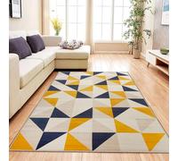 Aspire Homeware Rugs living room Bedside Rug 80 x 150 cm - Non-Shedding Floor Playing Mats for bedroom Lounge - Super Soft Geometric Style Printed Yellow Rugs (Brio)