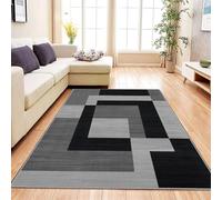 Aspire Homeware Rugs living room Bedside Rug 80 x 150 cm - Non-Shedding Floor Playing Mats for bedroom Lounge - Super Soft Geometric Style Printed Black and Grey Rugs (Milo Black & Grey)