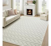 Aspire Homeware Rugs Living Room Large 160x230 cm - 100% Polyester Machine Washable Cream Rugs For Bedroom Anti Slip Bedside Carpet, Modern Zig Zag High Low Pile Rug For Kids Room Non Shedding