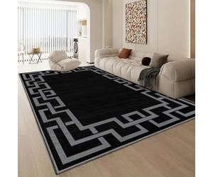 Aspire Homeware Rugs Living room Large 160x230 cm Non-Slip Greek Key Style Printed Crawling & Playing Anti-Slip Backing Short Pile Black Rug for Bedroom Lounge, Nursery Room (Nico Black)