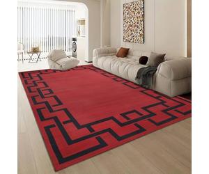 Aspire Homeware Rugs Living room Large 160x230 - Non-Slip Greek Key Style Printed Crawling & Playing Anti-Slip Backing Short Pile Red Rug for Bedroom Lounge, Office, Nursery Room (Lexi)