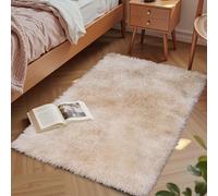 Aspire Homeware Rugs Living Room Small 50cm x 80 cm - Tie-Dye Cream Area Rugs for Bedroom Anti Slip - Modern Super Soft Plush Floor Carpets for Lounge - Fluffy Shaggy Bedside Rug for Kids Room