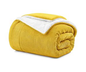 Aspire Homeware Sherpa Fleece Throw Blanket Fluffy Thick Blanket for Beds Single Size Reversible Microfibre Sofa Throws (Ochre, (130 x 150 cm))