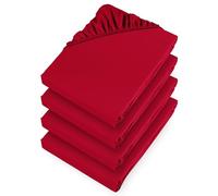 Aspire Homeware Single Fitted Sheet 4 Pack 25 Cm Deep Pocket Red Bed Sheets - Soft & Breathable Fitted Bedsheet Brushed Microfiber Shrinkage and Fade Resistant Bottom Sheet