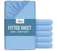 Aspire Homeware Single Fitted Sheet 6 Pack - 25 cm Deep Hotel Quality (Light Blue) Bed Sheets - Soft & Breathable Fitted Sheet Single Bed - Anti-Wrinkle Easy Care Fitted Sheets