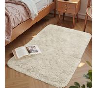 Aspire Homeware Small Fluffy Bedroom Rug - Cream Area Rugs 50x80cm for Living Room Plush Carpet Modern Soft Shaggy Pile Faux Fur Rug for Home