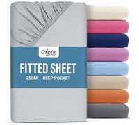 Aspire Homeware Super King Fitted Sheet - 25 cm Deep Hotel Quality (Silver) Bed Sheets - Soft & Breathable Superking Fitted Sheet - Anti-Wrinkle Easy Care Fitted Sheets