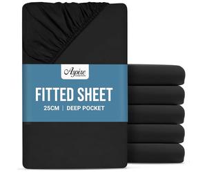 Aspire Homeware Super King Fitted Sheet 6 Pack - 25 cm Deep Hotel Quality (Black) Bed Sheets - Soft & Breathable Superking Fitted Sheet - Anti-Wrinkle Easy Care Bedsheets