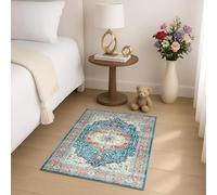 Aspire Homeware Washable Bedside Area Rugs for Bedroom Small Orange Teal Rug 60x110 cm Low Pile Non Slip Rugs Living Room, Soft Entryway Floor Carpet Vintage Design Mat for Kitchen Bathroom, Regal