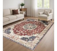 Aspire Homeware Washable Rugs Living Room 80 x 150 cm Vintage Design Gold Red Rug for Dining Room Soft Area Rugs for Bedroom Non Slip Rug for Kids Room Low Pile Plush Carpet, Whisper