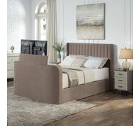 Aspire Kensington Wingback Chenille TV Bed with Ottoman Storage in Taupe | Size: King Aspire Taupe King