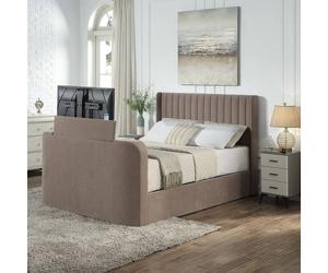 Aspire Kensington Wingback Chenille TV Bed with Ottoman Storage in Taupe | Size: Super King Aspire Taupe Super King