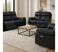 Aspire Kingsmere 3 + 2 + 1 Power Recliner Sofa Suite in Real Leather in Black Aspire Black