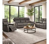 Aspire Kingsmere Leather 3, 2 & 1 Seater Power Recliner Sofa - Charcoal
