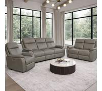Aspire Kingsmere Leather 3, 2 & 1 Seater Power Recliner Sofa - Elephant