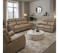 Aspire Kingsmere Leather 3, 2 & 1 Seater Power Recliner Sofa - Mushroom