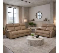 Aspire Kingsmere Leather 3 & 2 Seater Power Recliner Sofa - Mushroom