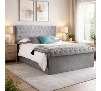 Aspire Mayfair Chesterfield Sleigh Ottoman Velvet Bed Frame in Grey | Size: Small Double Aspire Grey Small Double