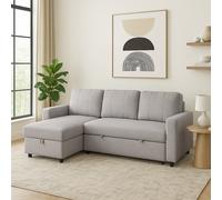 Nexis Corner Sofa Bed with Storage, Chaise on the Left Aspire Light Grey 3 Seater