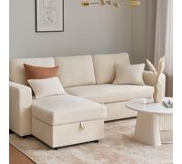 Nexis Corner Sofa Bed with Storage, Chaise on the Left Aspire Natural 3 Seater