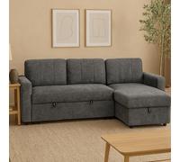 Nexis Corner Sofa Bed with Storage, Chaise on the Right Aspire Light Grey 3 Seater