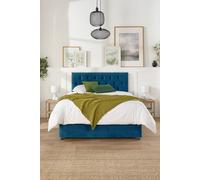 Aspire Olivier Divan And Hybrid Memory Pocket Mattress, Plush Fabric, Strutted Headboard, No Drawers, Marine, Small Double