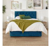 Aspire Olivier Divan and Hybrid Memory Pocket Mattress, Plush Fabric, Strutted Headboard, No Drawers Aspire Navy Single