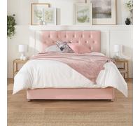 Aspire Olivier Divan, Plush Fabric, Strutted Headboard, 2 Drawers, Rose, Small Double