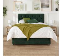 Aspire Olivier Divan, Plush Fabric, Strutted Headboard, 4 Drawers, Pine Green, Small Double