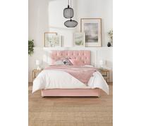 Aspire Olivier Divan, Plush Fabric, Strutted Headboard, No Drawers, Rose, Single