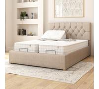 Olivier Electric Adjustable Bed Upholstered in Eire Linen Fabric with Pocket Sprung Mattress UK Made Aspire Natural King