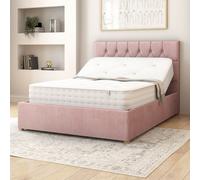 Olivier Electric Adjustable Bed Upholstered in Plush Velvet Fabric with Pocket Sprung Mattress UK Made Aspire Light Pink Super King