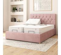 Olivier Electric Adjustable Bed Upholstered in Plush Velvet Fabric with Pocket Sprung Mattress UK Made Aspire Light Pink King