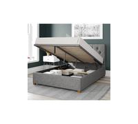 Aspire Olivier Upholstered Ottoman Storage Bed, Saxon Twill Fabric in Grey | Size: Small Double Aspire Grey Small Double