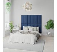 Aspire Easymount Wall Mounted Upholstered Panels Modular Diy Headboard In Plush Velvet Fabric Navy (pack Of 4), Blue