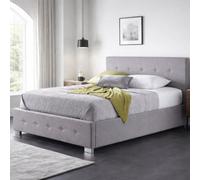 Aspire Richmond Side Lift Ottoman Storage Bed Frame, Buttoned Fabric Bed With Sprung Slats And Side Opening Storage, Grey Linen