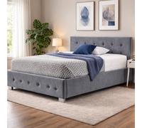 Aspire Richmond Side Lift Ottoman Storage Bed Frame, Buttoned Fabric Bed With Sprung Slats And Side Opening Storage, Steel Velvet
