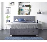Aspire Side Opening Ottoman Storage Bed In Grey Plush Velvet, Single