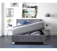 Aspire Side Opening Ottoman Storage Bed In Grey Plush Velvet, Small Double