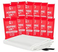 ASPIRE UK 12 Pack Emergency Fire Blanket 40 x 40 for Kitchen & Home - Quick Release Pull Tabs, Wall Mount Fire Suppression Blanket for Cooking, BBQ, Caravan, Boat, Office & Garage