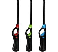ASPIRE UK 3 x Large BBQ Lighters Refillable in Assorted Colours | Safety Gas Candle Fire Lighter With Child Safety Lock for Kitchen, Barbecue, Camping | Gas Cooker Oven Stove Clicker