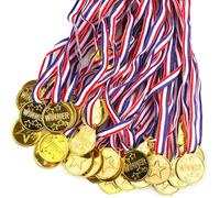 ASPIRE UK 48 Gold Medals with Ribbons - Plastic Award Medals for Children, Lightweight & Durable, Ideal for Parties, Sports Day, Classroom Rewards, School Events & Prize Ceremonies