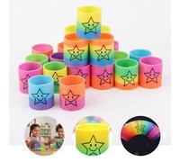ASPIRE UK 48 X Rainbow Smiley Face Spring Toys for Kids, Colourful Plastic Slinky Fidget Toy Party Bag Fillers, Classroom Rewards & Sensory Toys for Boys & Girls
