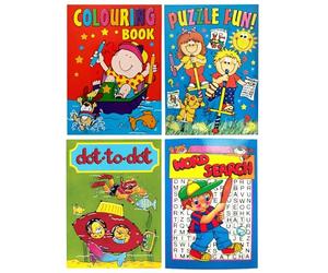 ASPIRE UK Kids Activity Books - Set of 4 (16 Books Total) - Includes Word Search, Dot to Dot, Puzzle Fun & Colouring - A6 Size (Approx. 6x4 Inch) - Travel-Friendly, Great for Party Bags & Gifts