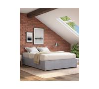 Upholstered Platform Ottoman Bed Frame in Kimiyo Linen Fabric Aspire Silver King