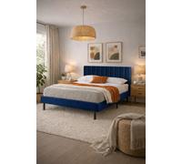 Aspire Verona Plush Velvet Bed Frame With Padded Headboard, Upholstered Platform Bed In Pink, Navy Or Cream, Single To Super King