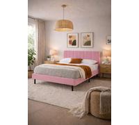 Aspire Verona Plush Velvet Bed Frame With Padded Headboard, Upholstered Platform Bed In Pink, Navy Or Cream, Single To Super King