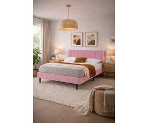 Aspire Verona Plush Velvet Bed Frame With Padded Headboard, Upholstered Platform Bed In Pink, Navy Or Cream, Single To Super King