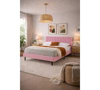 Aspire Verona Plush Velvet Bed Frame With Padded Headboard, Upholstered Platform Bed In Pink, Navy Or Cream, Single To Super King