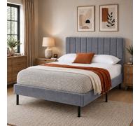 Aspire Verona Velvet Bed Frame Padded Headboard Pink Steel Navy Cream in Grey | Size: Double Aspire Grey Double